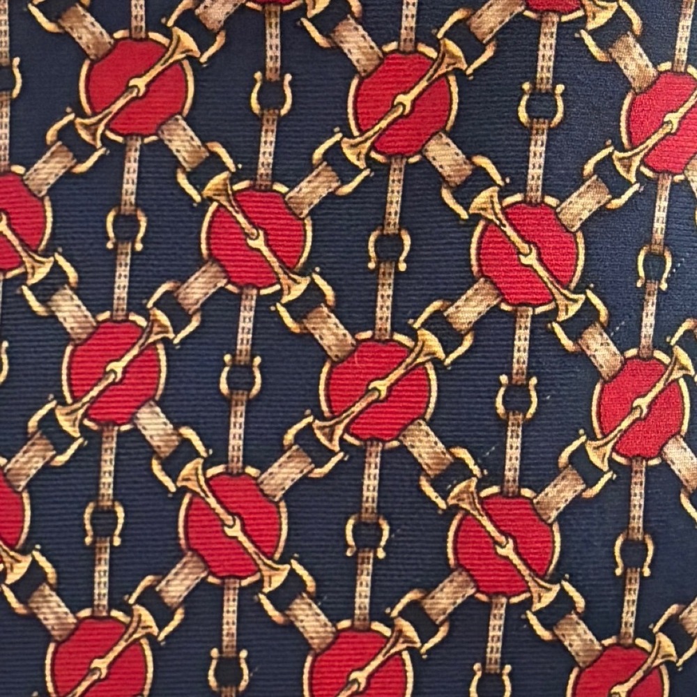Brooks Brothers Makers Mens Silk Tie Navy Red Equestrian Bit Stirrup Made in USA